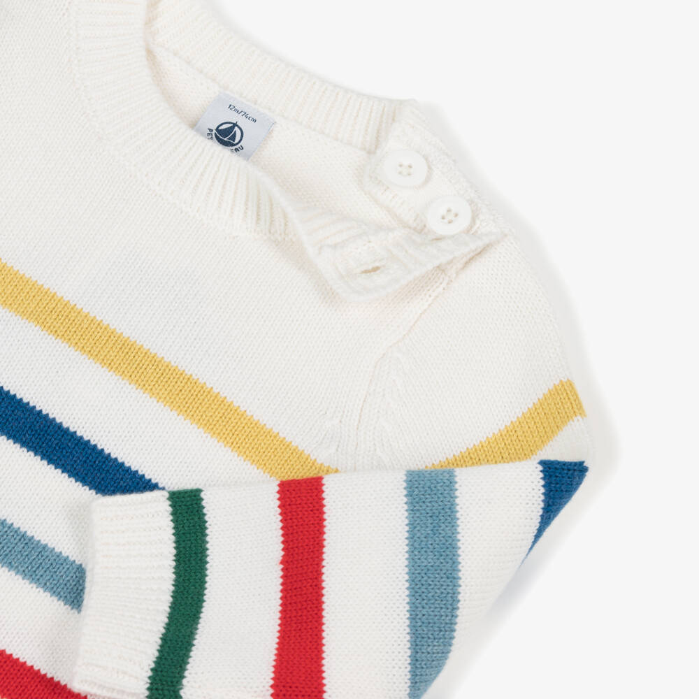 Petit Bateau-Boys Ivory Striped Knit Jumper | Childrensalon Outlet
