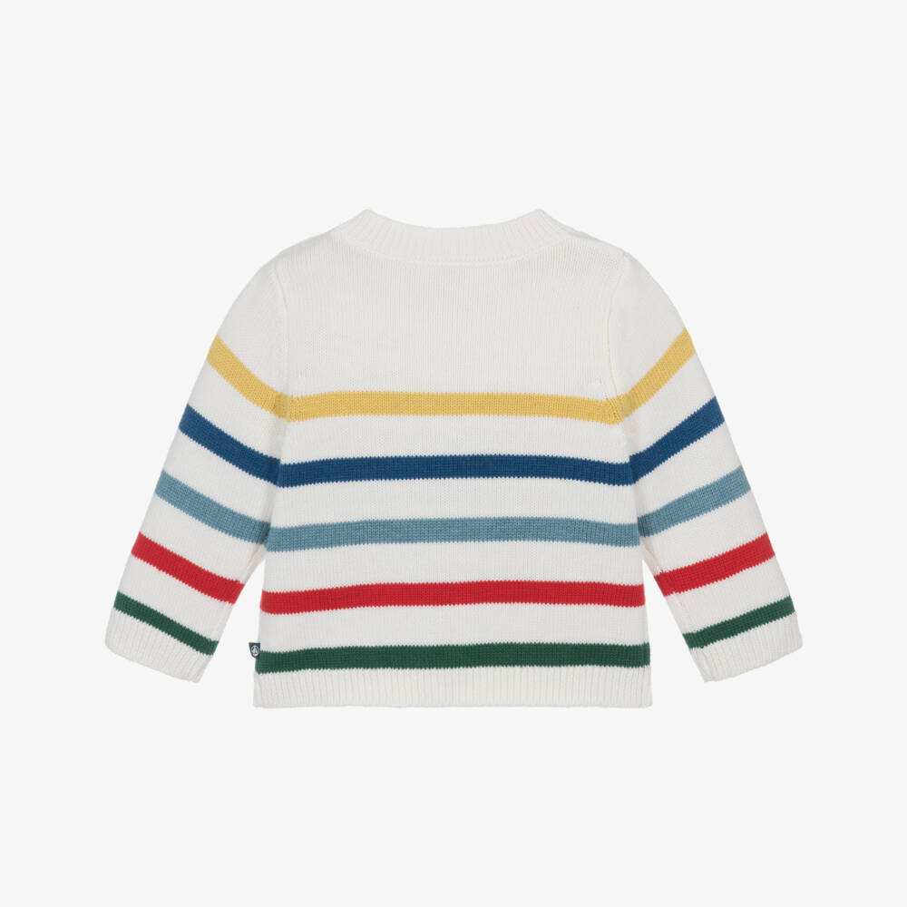 Petit Bateau-Boys Ivory Wool & Cotton Striped Sweater | Childrensalon Outlet