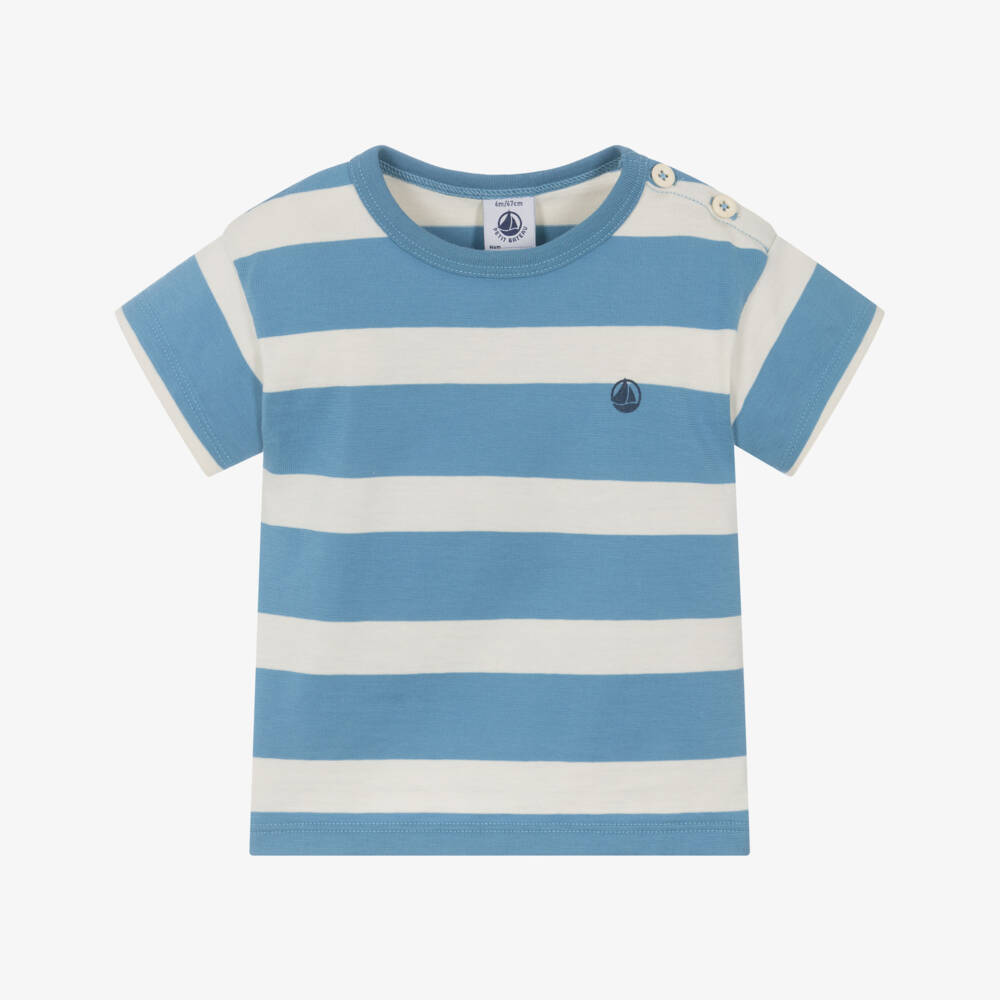 Petit Bateau-تيشيرت مخطط أزرق بحري للأولاد | Childrensalon Outlet