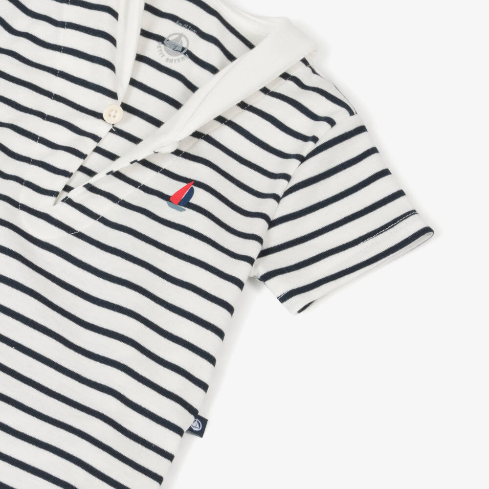 Petit Bateau-Boys Nautical Ivory Blue Romper | Childrensalon Outlet