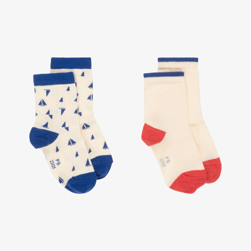 Petit Bateau-Boys Nautical Ivory Cotton Socks Duo | Childrensalon Outlet