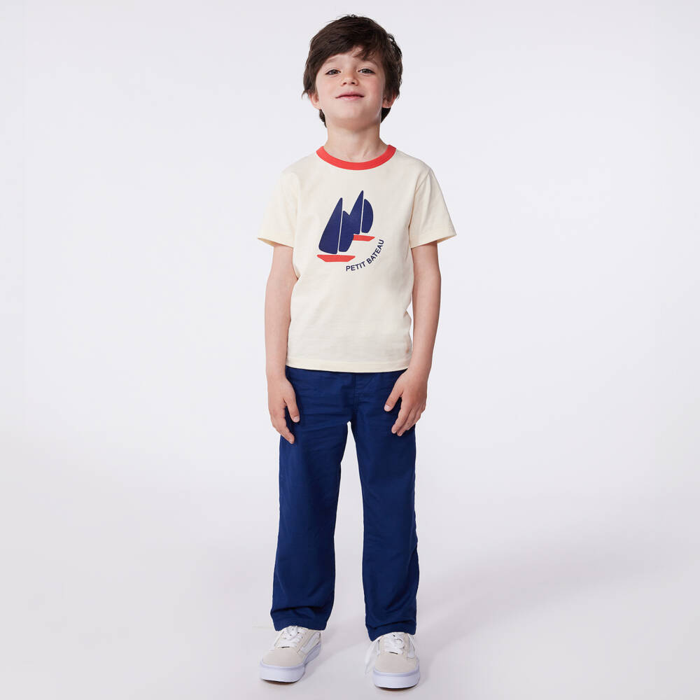 Petit Bateau-Boys Nautical Ivory Cotton Tee | Childrensalon Outlet