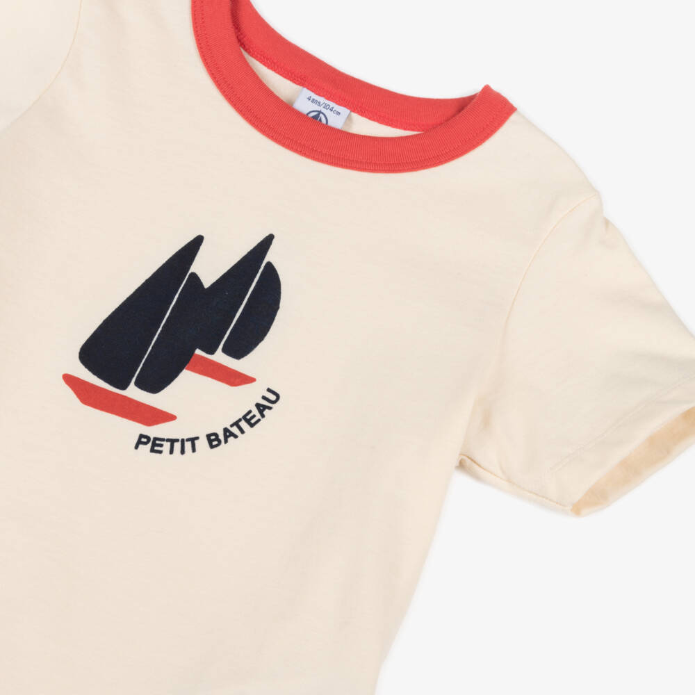 Petit Bateau-Boys Nautical Ivory Cotton Tee | Childrensalon Outlet
