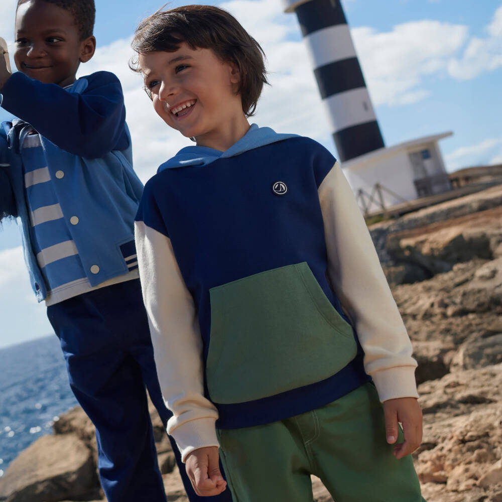 Petit Bateau-Boys Navy Blue Contrast Hoodie | Childrensalon Outlet