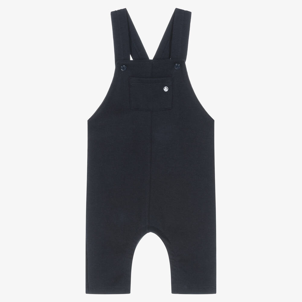 Petit Bateau - Boys Navy Blue Cotton Jersey Dungarees | Childrensalon