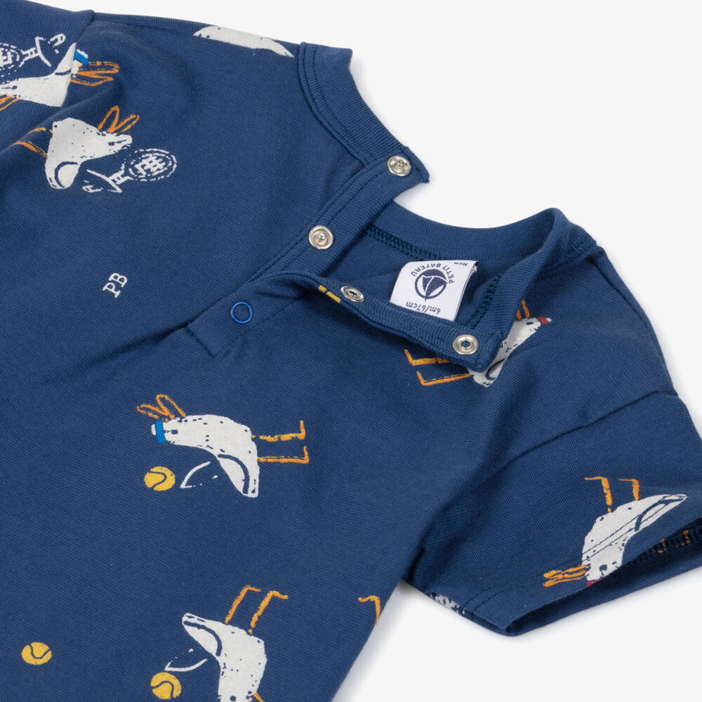 Petit Bateau-Boys Navy Blue Cotton T-Shirt with Bird Print | Childrensalon Outlet