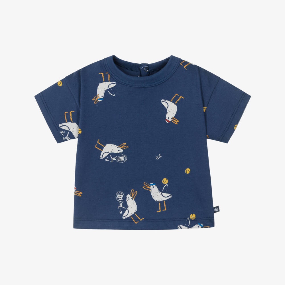 Petit Bateau-Boys Navy Blue Cotton T-Shirt with Bird Print | Childrensalon Outlet