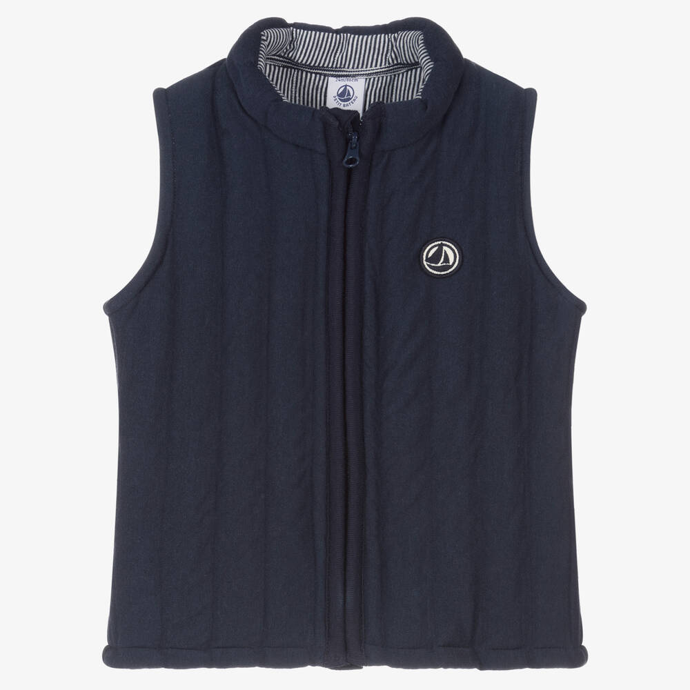 Petit Bateau - Boys Navy Blue Jersey Gilet | Childrensalon