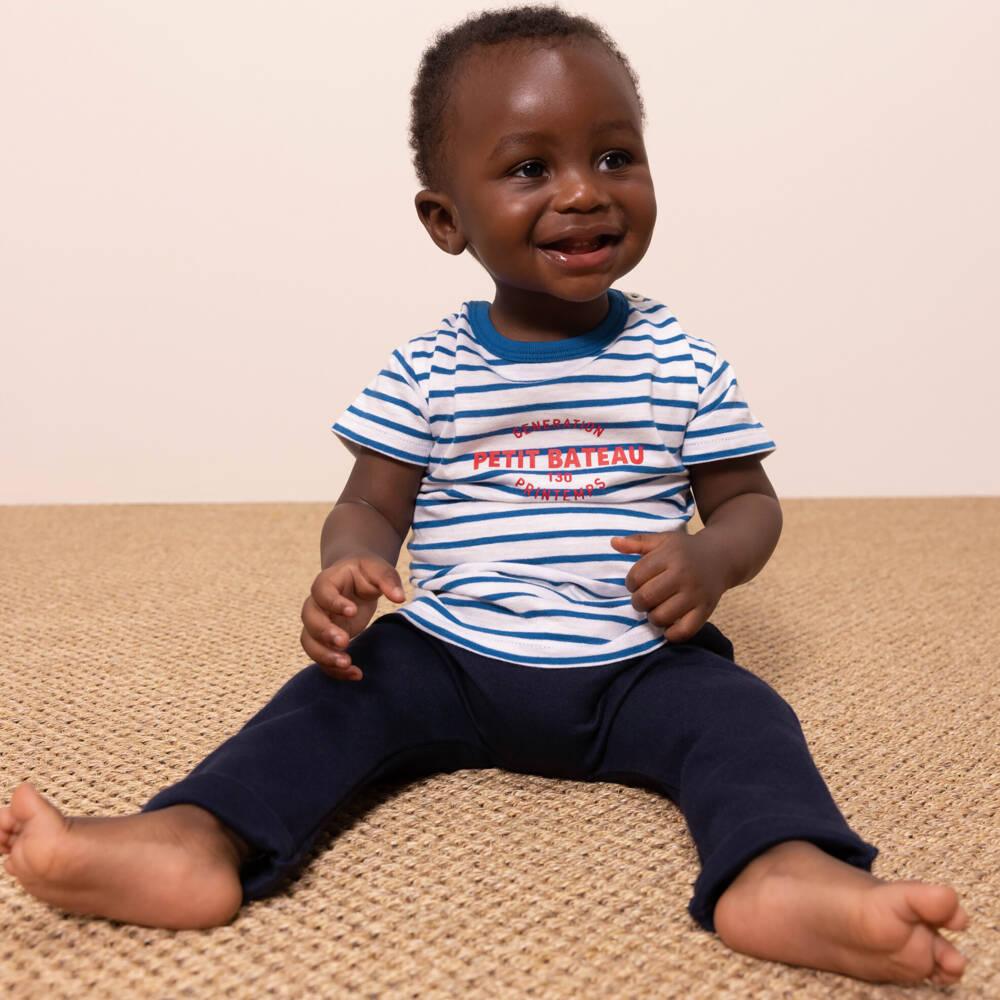 Petit Bateau-Boys Navy Blue Organic Cotton Joggers | Childrensalon Outlet