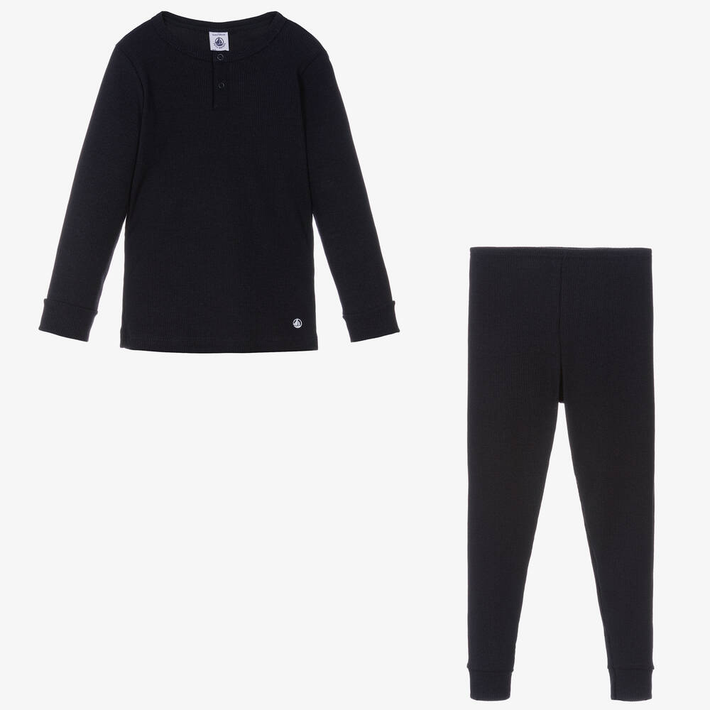 Petit Bateau-Синяя хлопковая пижама в рубчик | Childrensalon Outlet