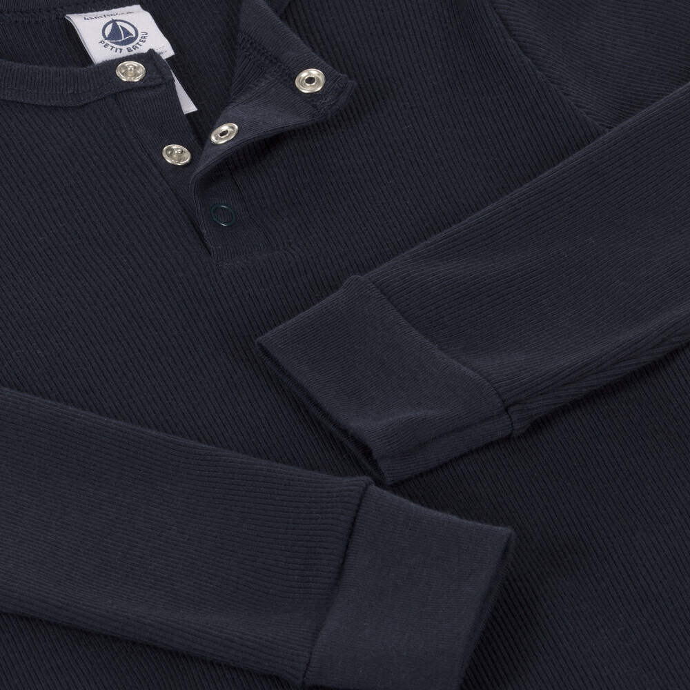Petit Bateau-Boys Navy Blue Ribbed Cotton Pyjamas | Childrensalon Outlet