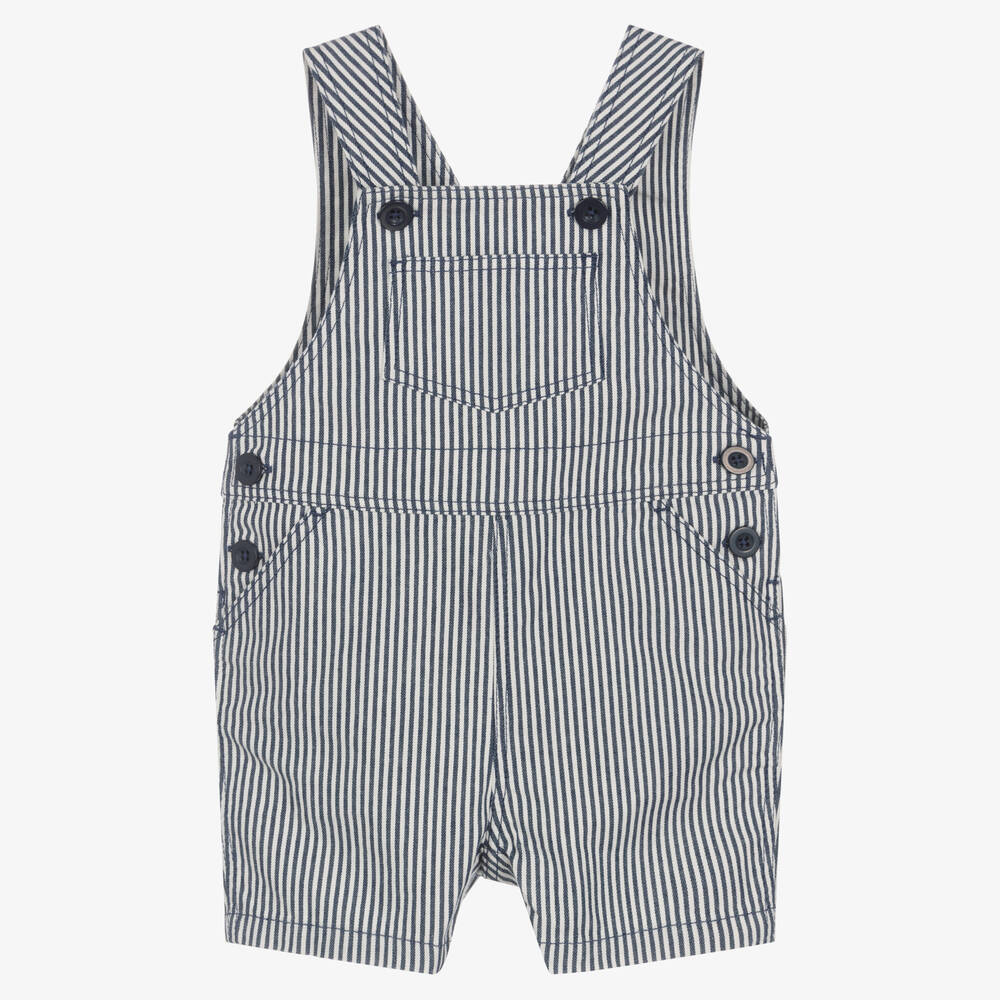 Petit Bateau - Boys Navy Blue Striped Dungarees | Childrensalon