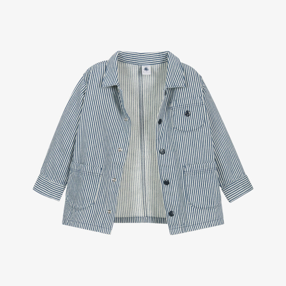 Petit Bateau-Boys Navy Blue Striped Organic Cotton Jacket | Childrensalon Outlet