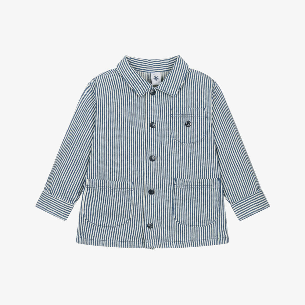 Petit Bateau-Boys Navy Blue Striped Organic Cotton Jacket | Childrensalon Outlet