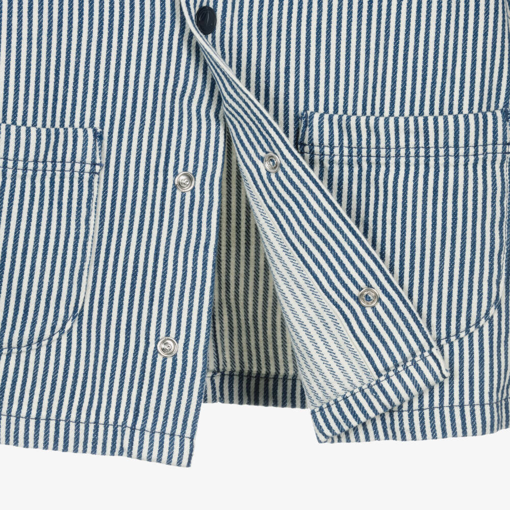 Petit Bateau-Boys Navy Blue Striped Organic Cotton Jacket | Childrensalon Outlet