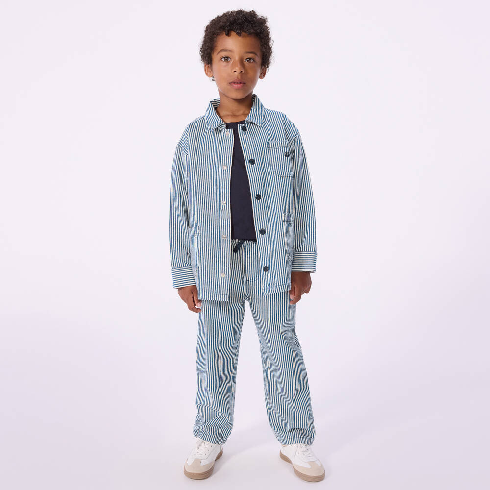 Petit Bateau-Boys Navy Blue Striped Organic Cotton Jacket | Childrensalon Outlet