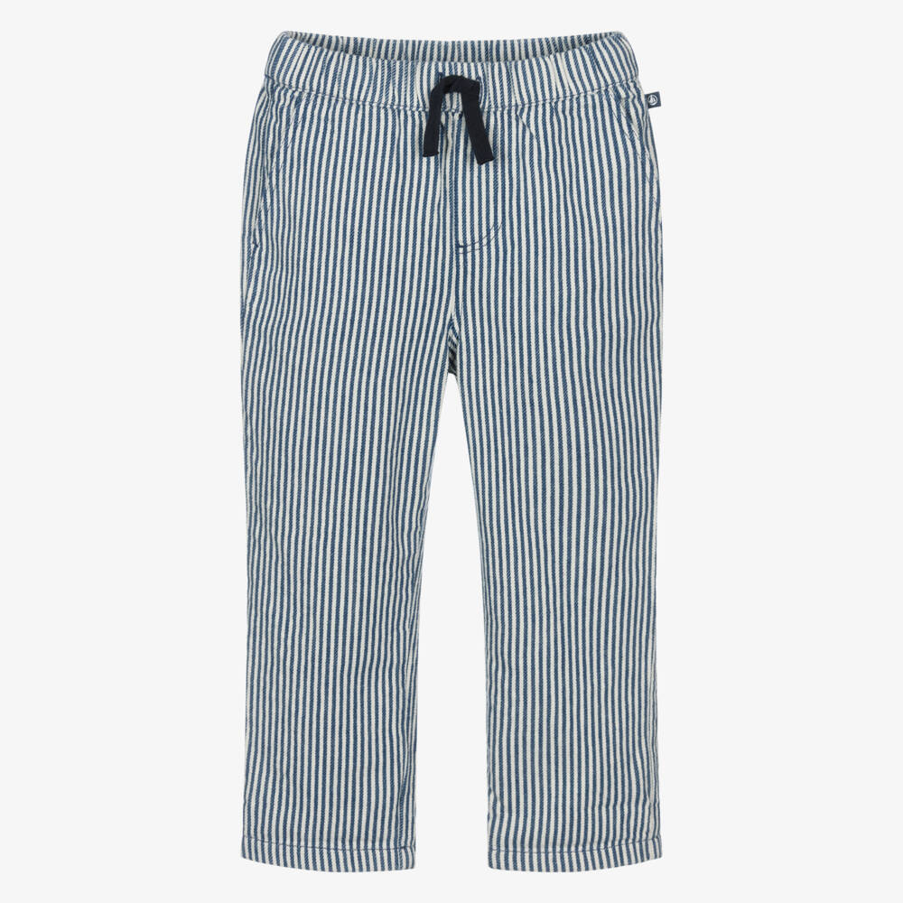 Petit Bateau-Boys Navy Blue Striped Organic Cotton Trousers | Childrensalon Outlet