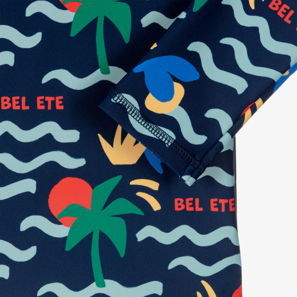 Petit Bateau-Boys Navy Blue Swim Top with Palm Tree Print | Childrensalon Outlet