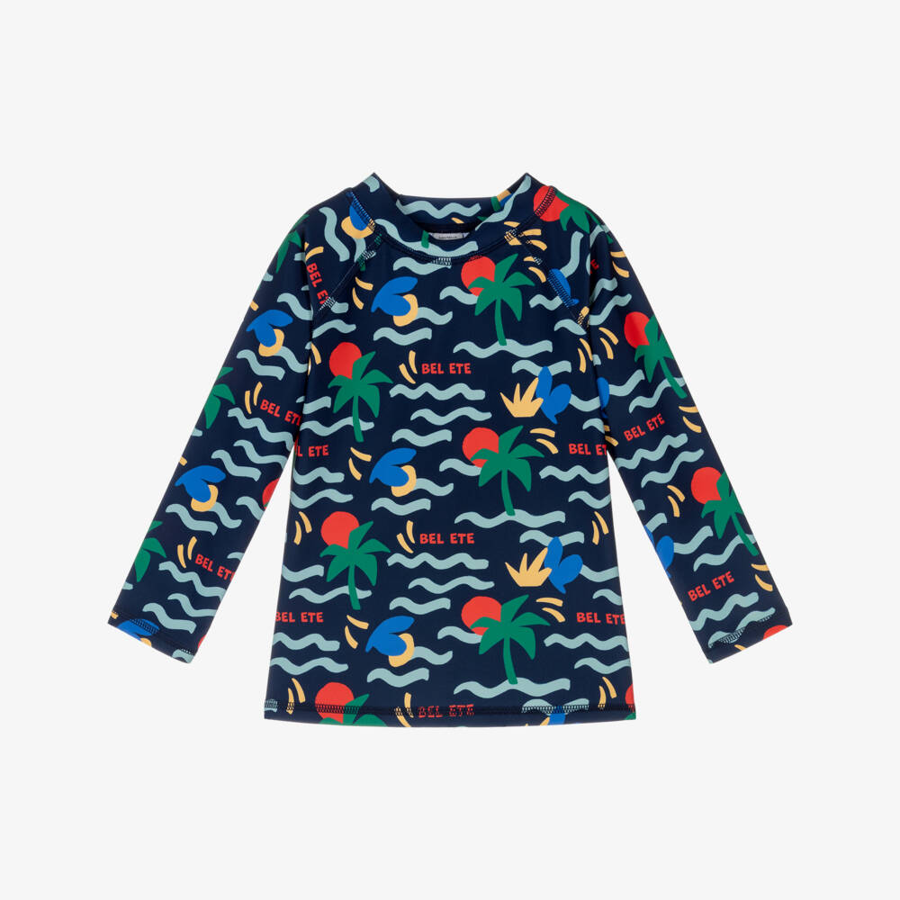 Petit Bateau-Boys Navy Blue Swim Top with Palm Tree Print | Childrensalon Outlet