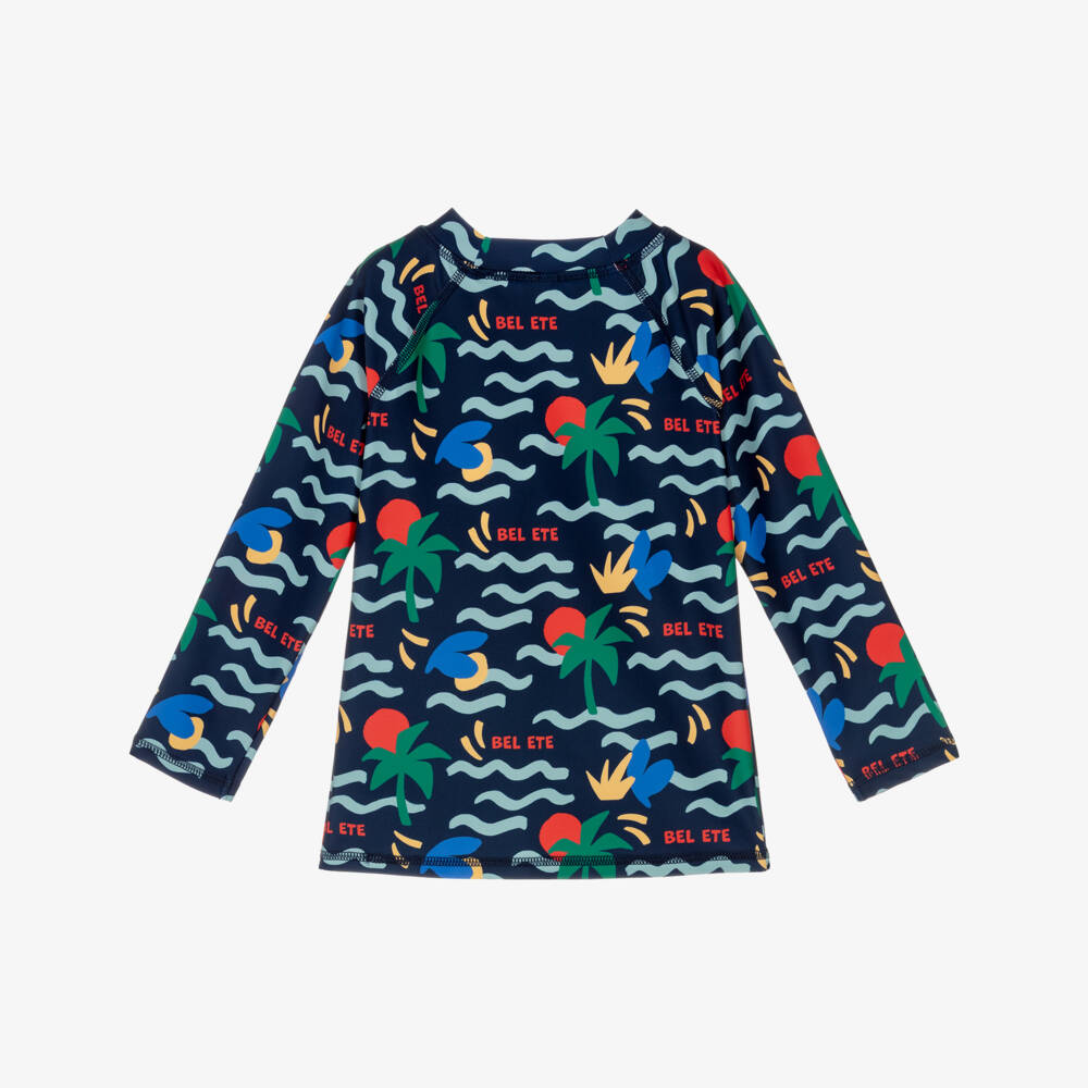 Petit Bateau-Boys Navy Blue Swim Top with Palm Tree Print | Childrensalon Outlet