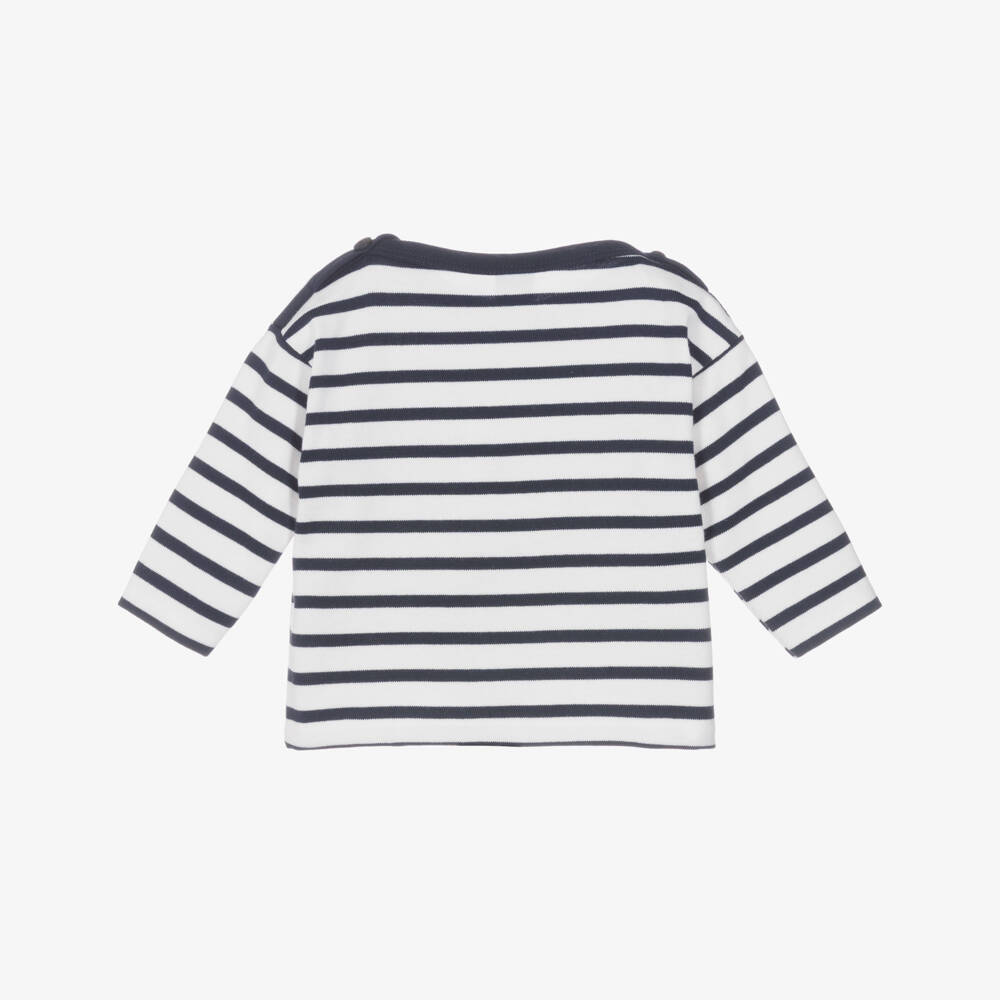 Petit Bateau-Boys Navy Blue & White Breton Stripe Top | Childrensalon Outlet