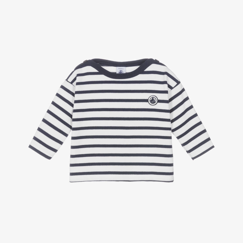 Petit Bateau-Boys Navy Blue & White Breton Stripe Top | Childrensalon Outlet