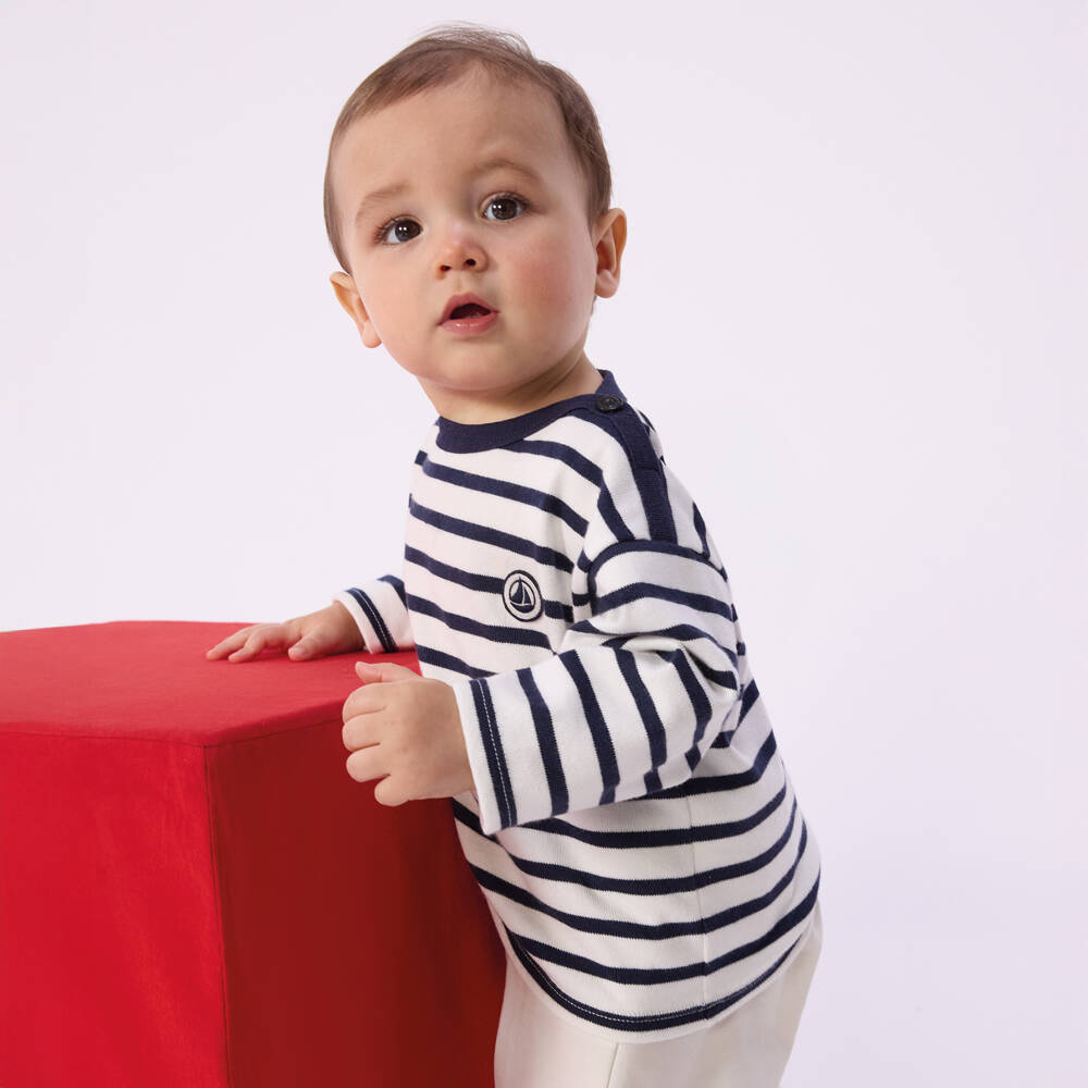 Petit Bateau-Boys Navy Blue & White Breton Stripe Top | Childrensalon Outlet