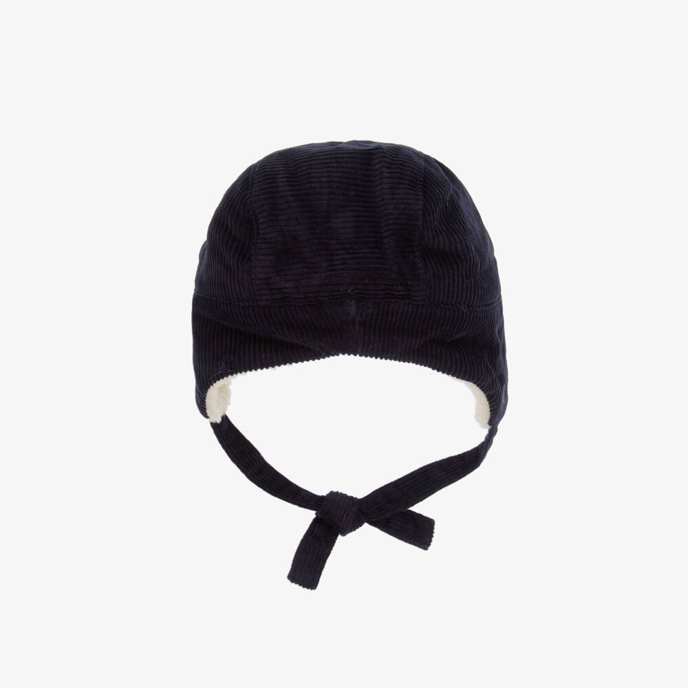 Petit Bateau-Boys Navy Corduroy Sherpa Cap | Childrensalon Outlet
