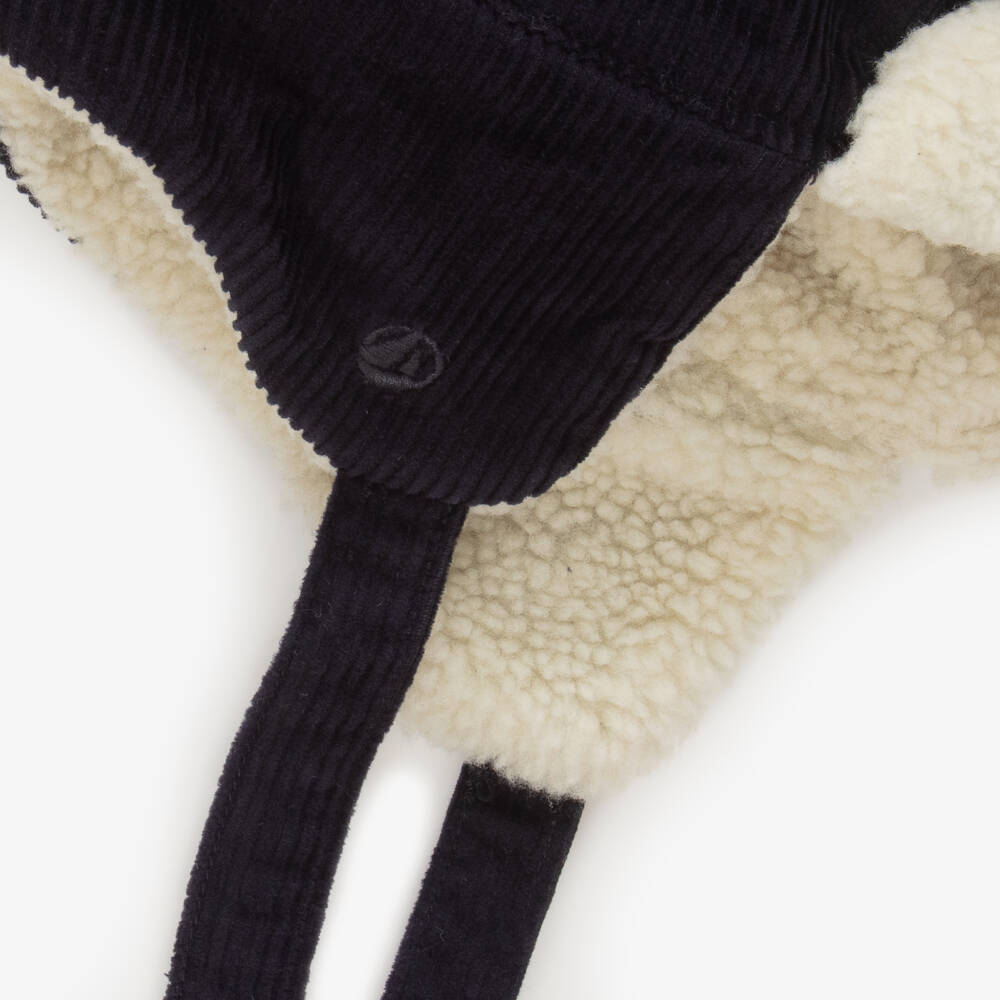 Petit Bateau-Boys Navy Corduroy Sherpa Cap | Childrensalon Outlet