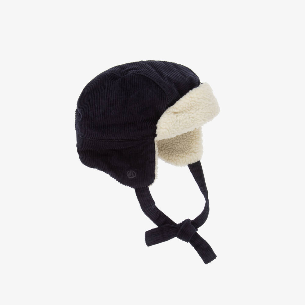 Petit Bateau-Boys Navy Corduroy Sherpa Cap | Childrensalon Outlet