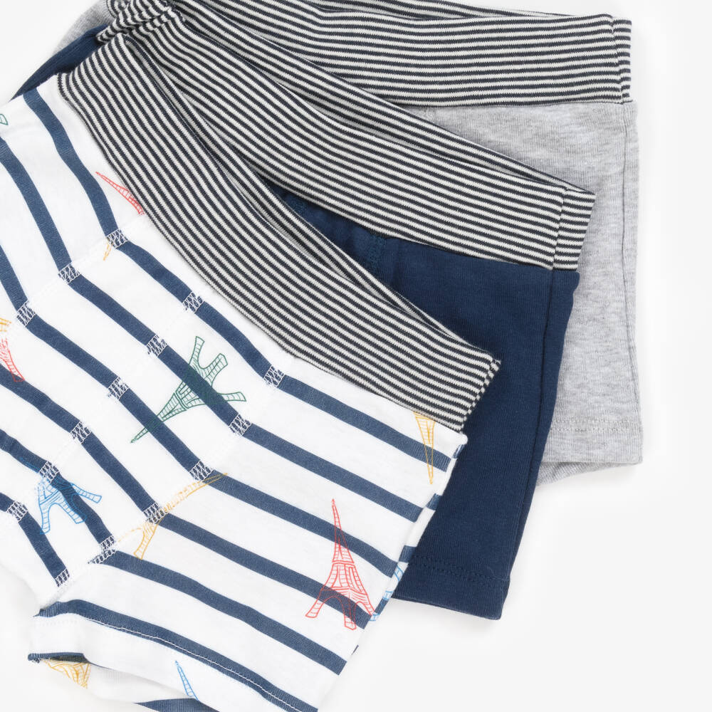 Petit Bateau-Тройка синих хлопковых боксеров для мальчиков | Childrensalon Outlet