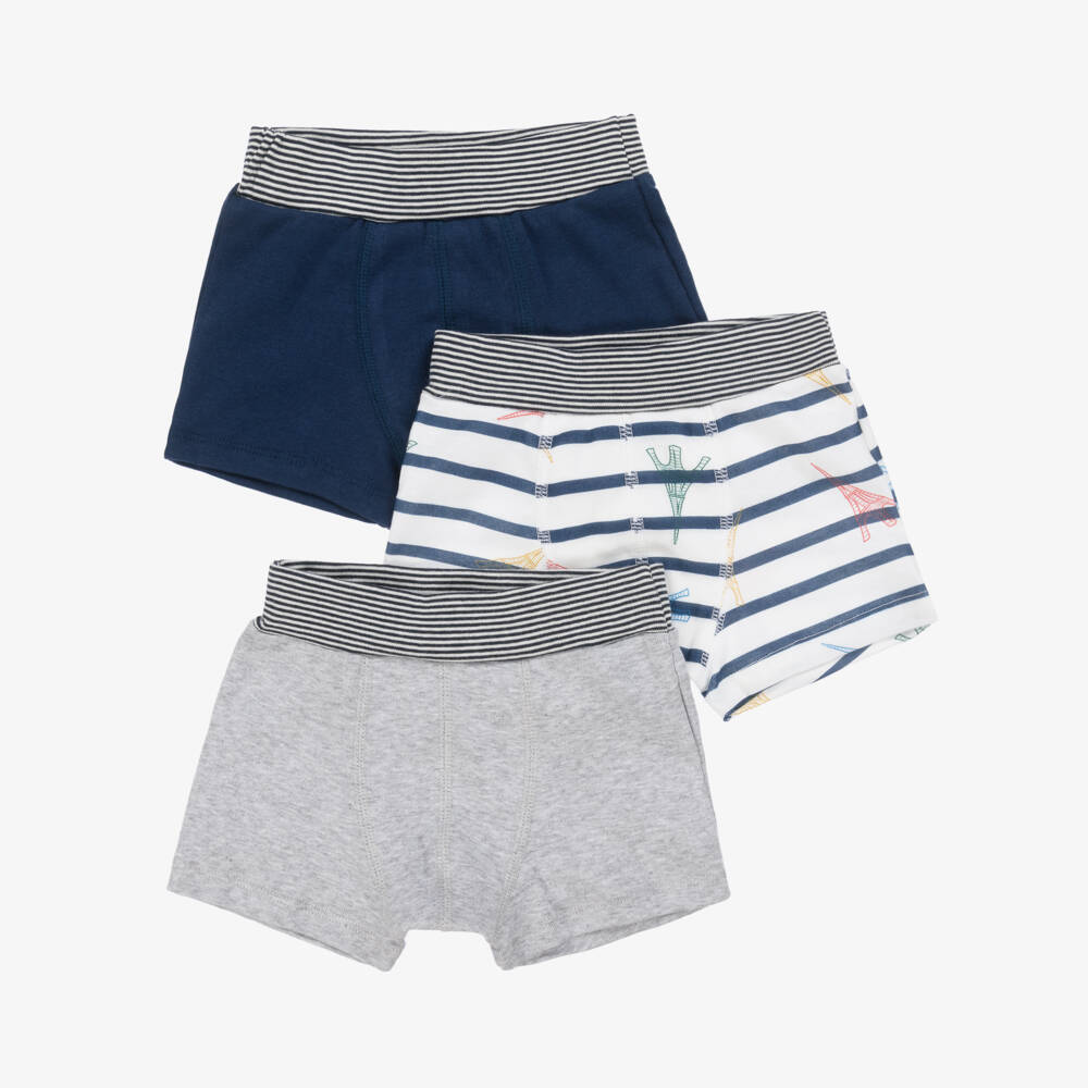 Petit Bateau-Boys Navy Cotton Boxer Trio | Childrensalon Outlet
