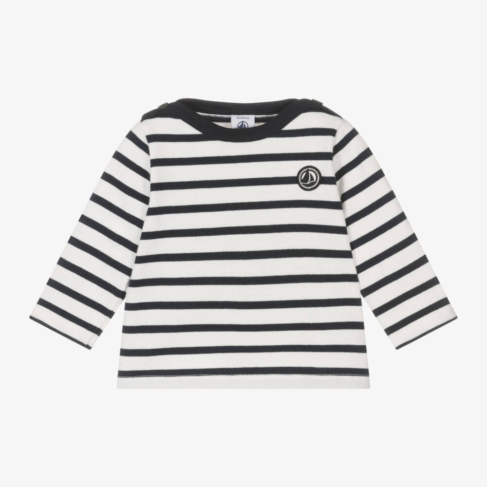 Petit Bateau-Boys Navy Striped Cotton Shirt | Childrensalon Outlet