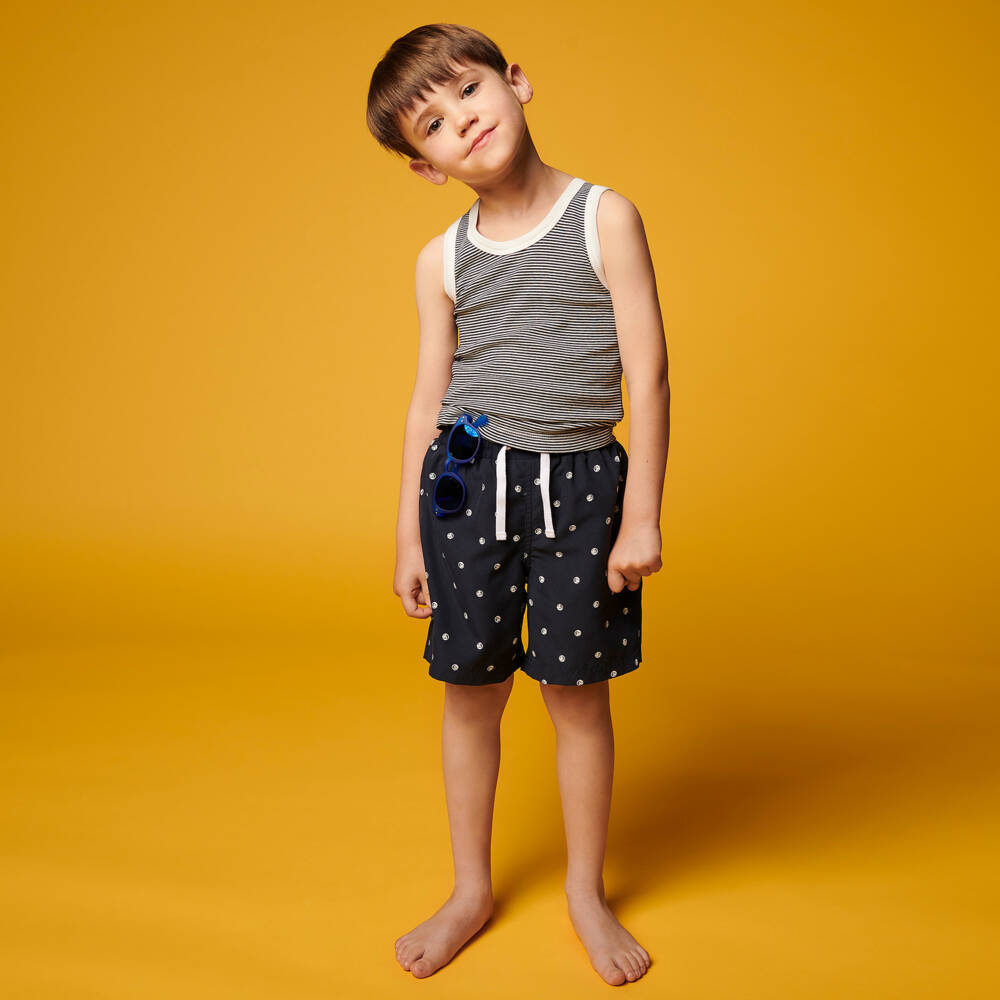 Petit Bateau-Boys Navy Striped Cotton Vests Duo | Childrensalon Outlet
