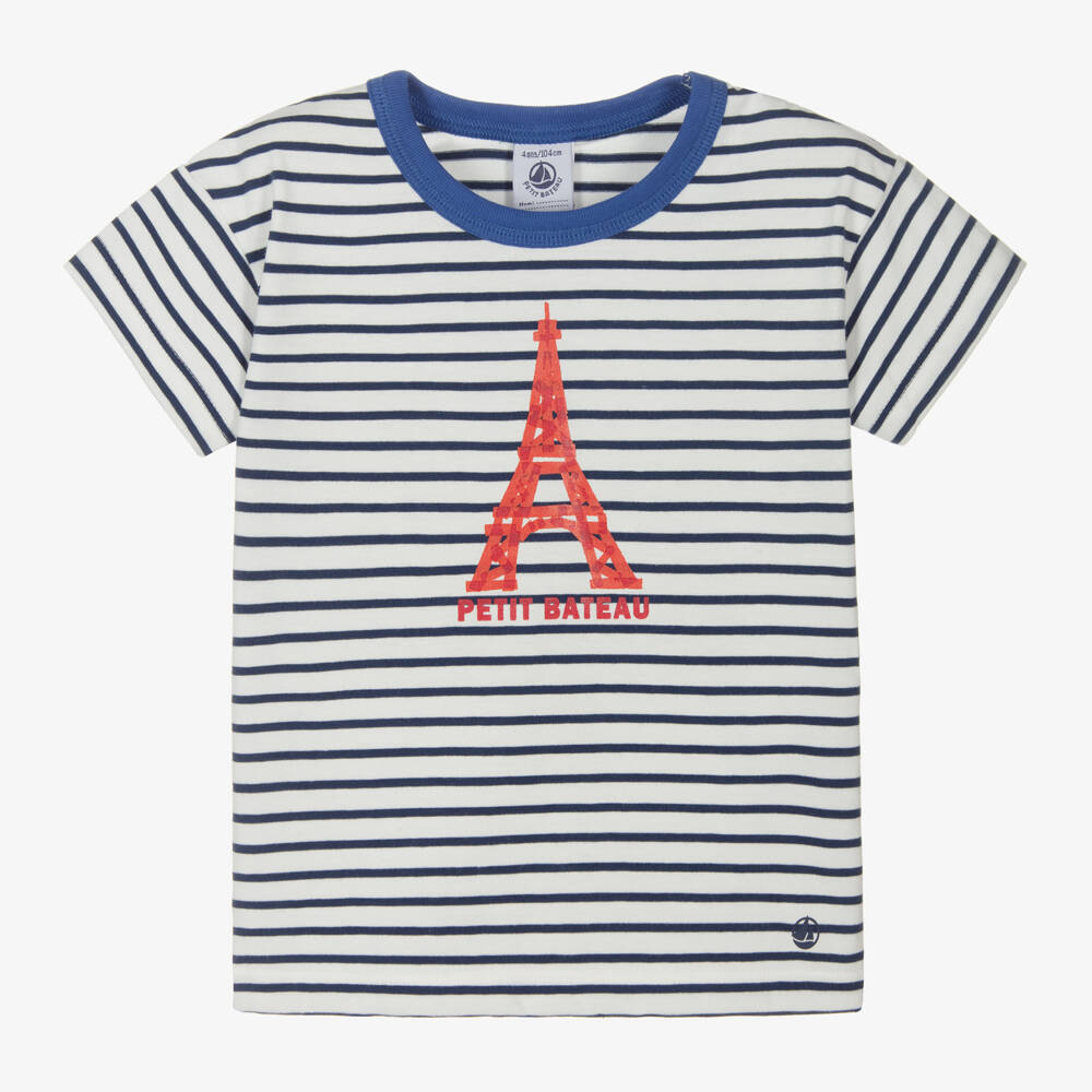 Petit Bateau-Boys Navy Striped Paris Tee | Childrensalon Outlet