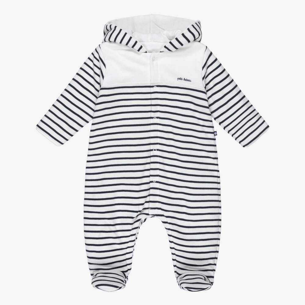 Petit Bateau-Boys Navy & White Striped Pramsuit | Childrensalon Outlet