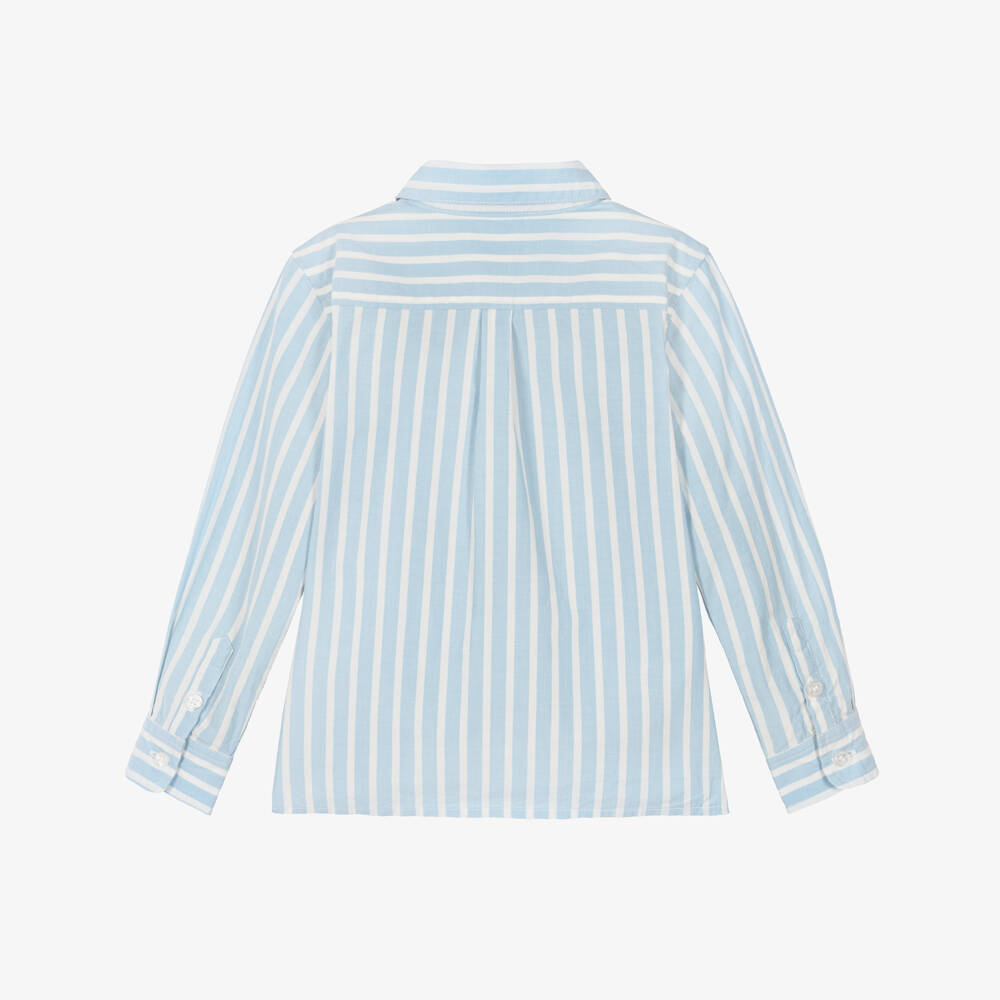 Petit Bateau-Boys Pale Blue Striped Cotton Long-Sleeved Shirt | Childrensalon Outlet