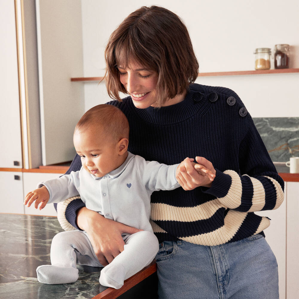 Petit Bateau-Boys Pale Blue Velour Sleepsuit | Childrensalon Outlet