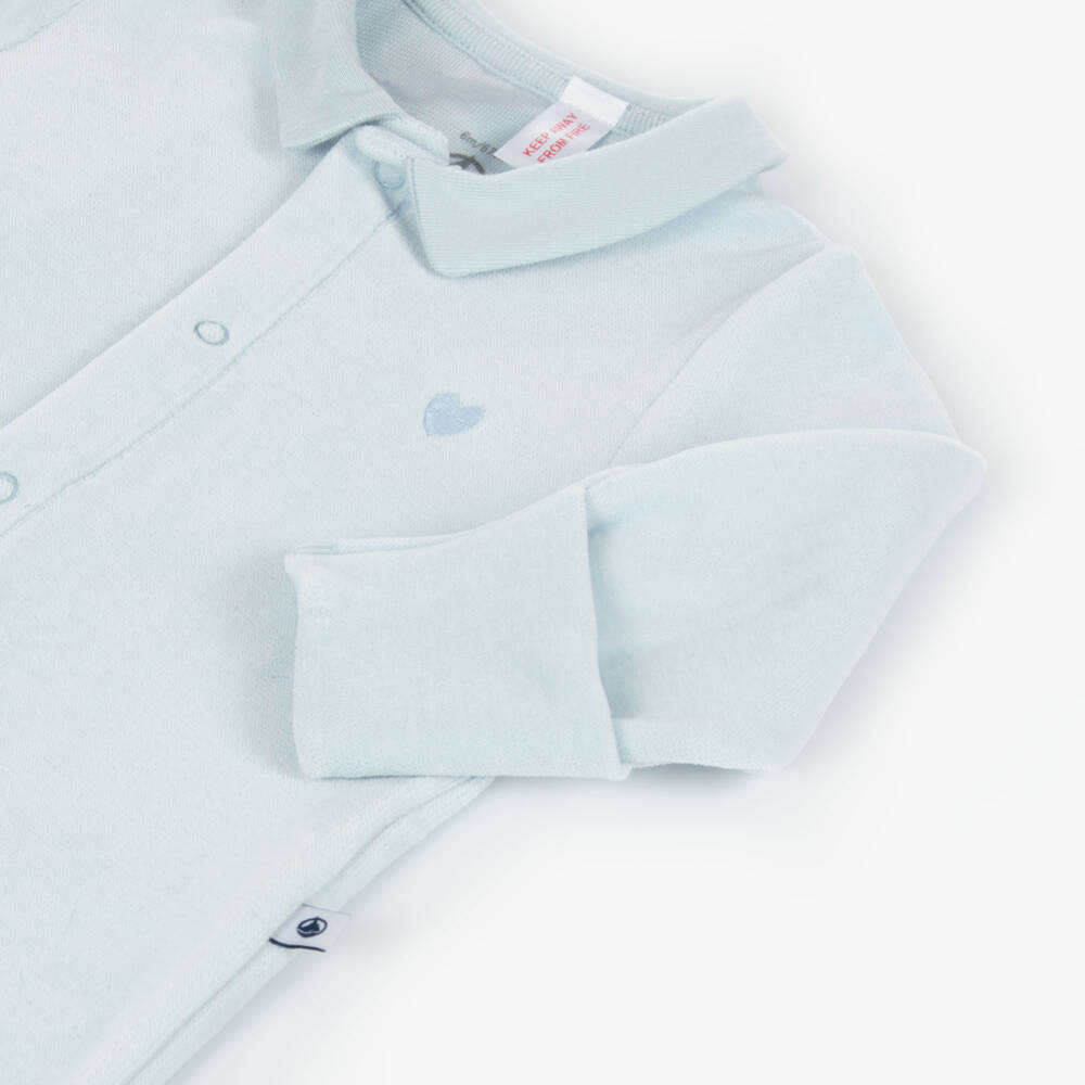 Petit Bateau-Boys Pale Blue Velour Sleepsuit | Childrensalon Outlet
