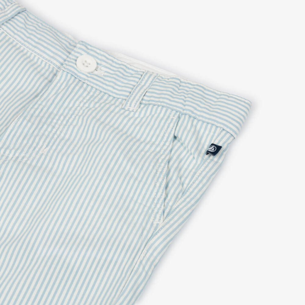 Petit Bateau-Boys Pale Blue & White Striped Cotton Shorts | Childrensalon Outlet