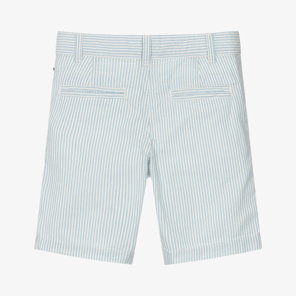 Petit Bateau-Boys Pale Blue & White Striped Cotton Shorts | Childrensalon Outlet