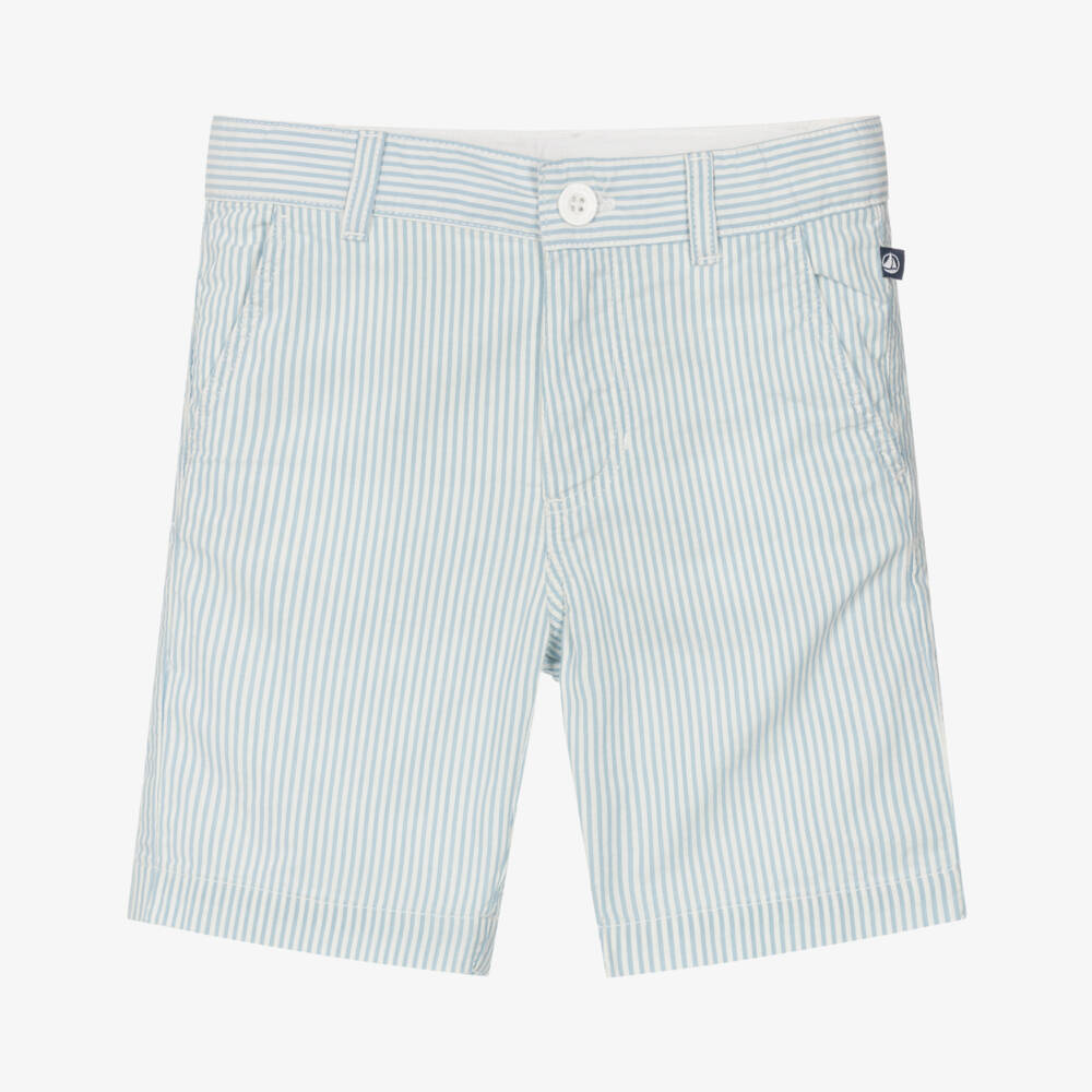 Petit Bateau-Boys Pale Blue & White Striped Cotton Shorts | Childrensalon Outlet