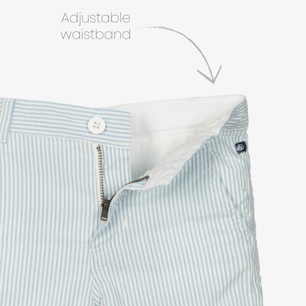 Petit Bateau-Boys Pale Blue & White Striped Cotton Shorts | Childrensalon Outlet