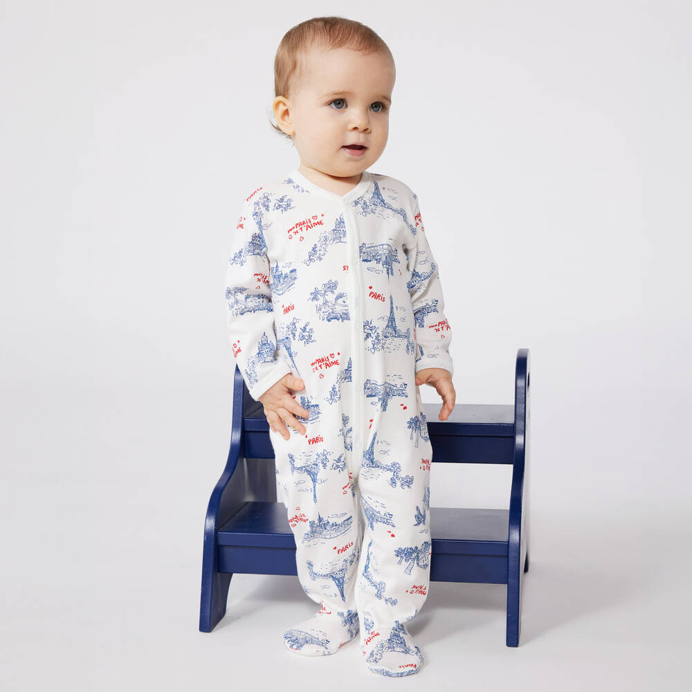Petit Bateau-Boys Parisian White Baby Romper | Childrensalon Outlet