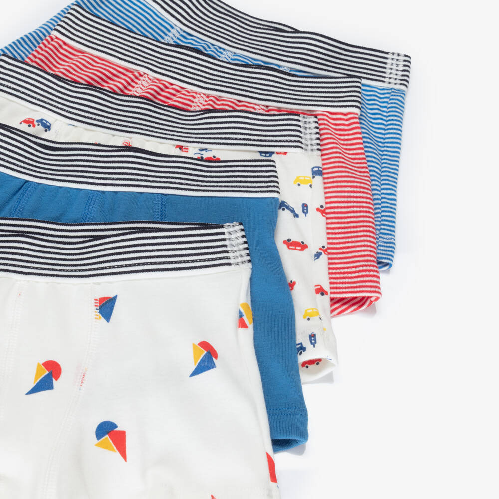 Petit Bateau-Boys Red & Blue Cotton Jersey Boxer Shorts (5 Pack) | Childrensalon Outlet