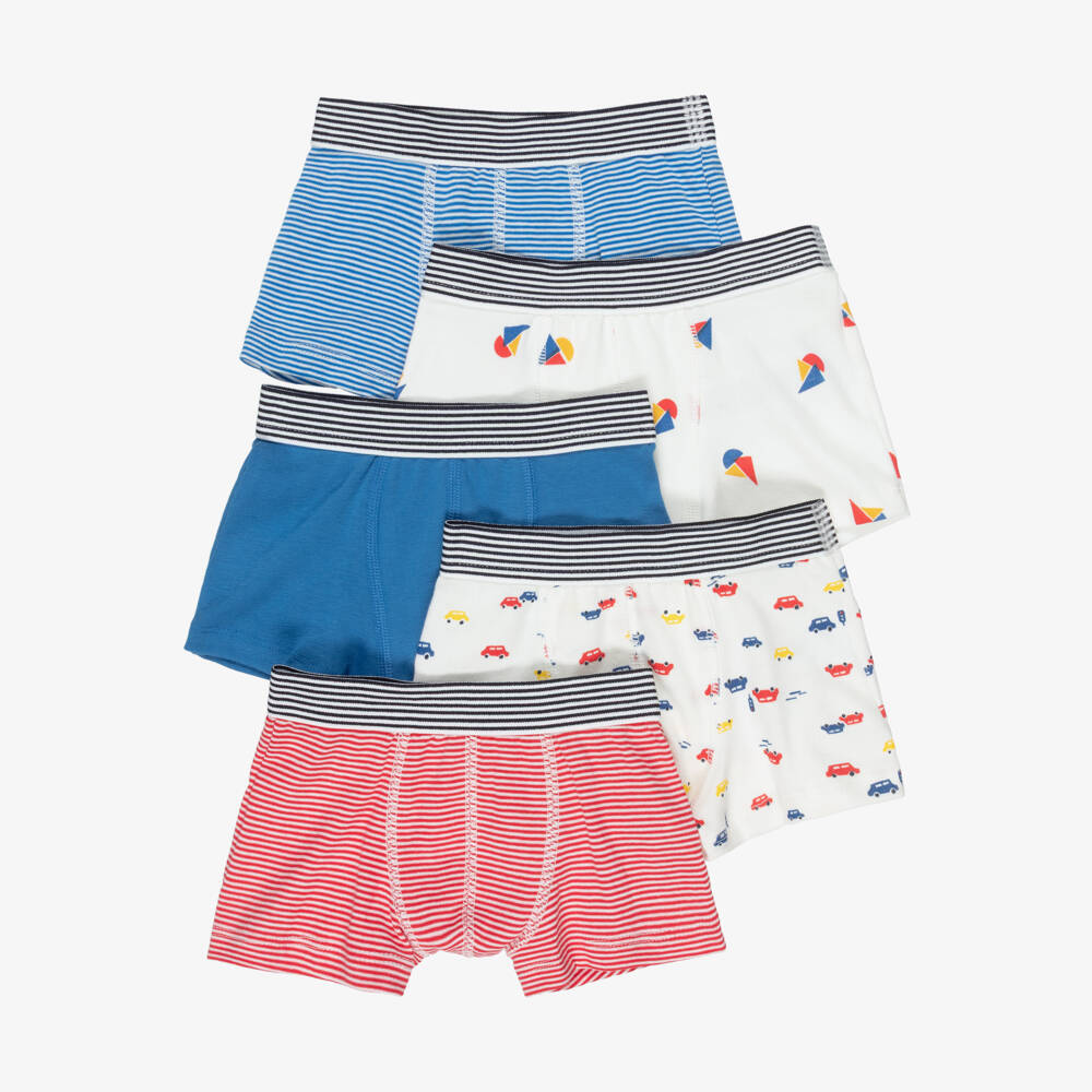 Petit Bateau-Boys Red & Blue Cotton Jersey Boxer Shorts (5 Pack) | Childrensalon Outlet