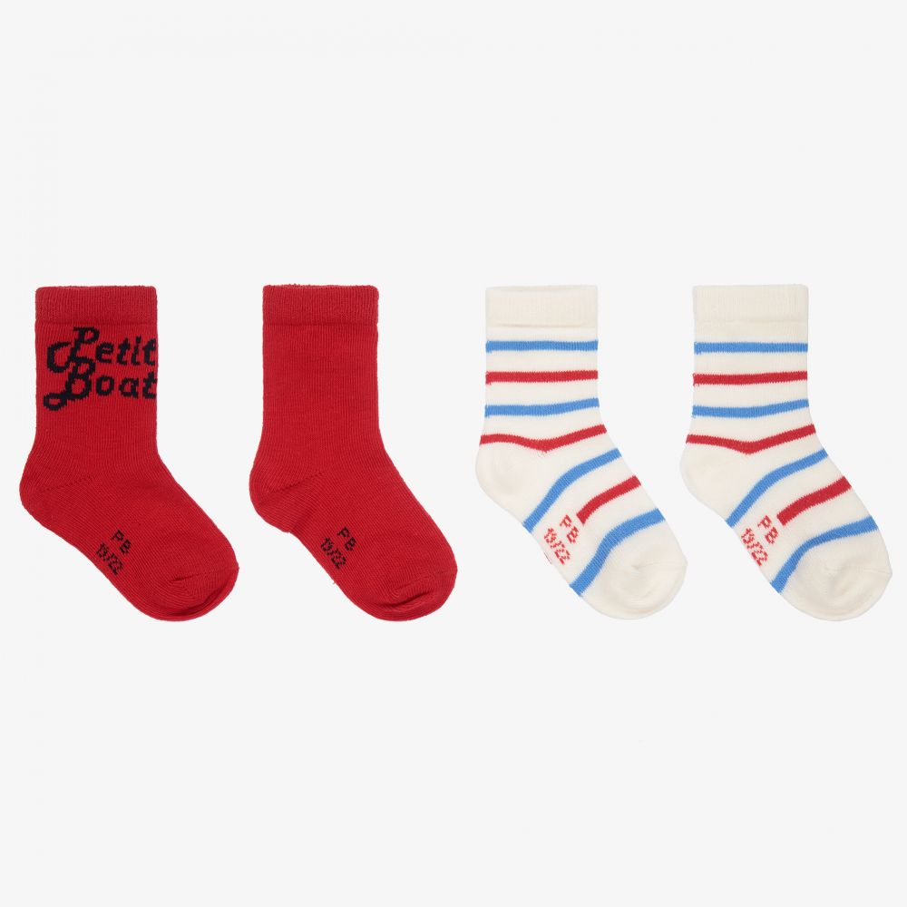 Petit Bateau - Boys Red & Blue Socks (2 Pack) | Childrensalon