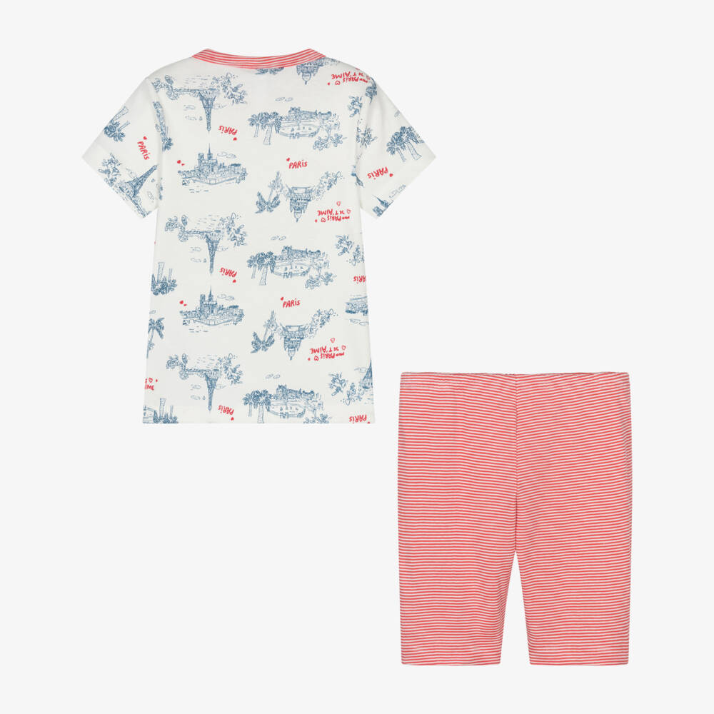 Petit Bateau-طقم نوم قطني أحمر وأبيض للأولاد | Childrensalon Outlet