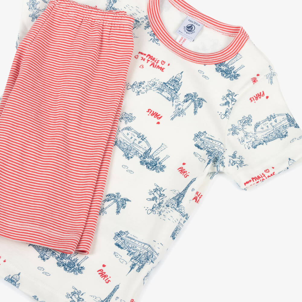 Petit Bateau-طقم نوم قطني أحمر وأبيض للأولاد | Childrensalon Outlet