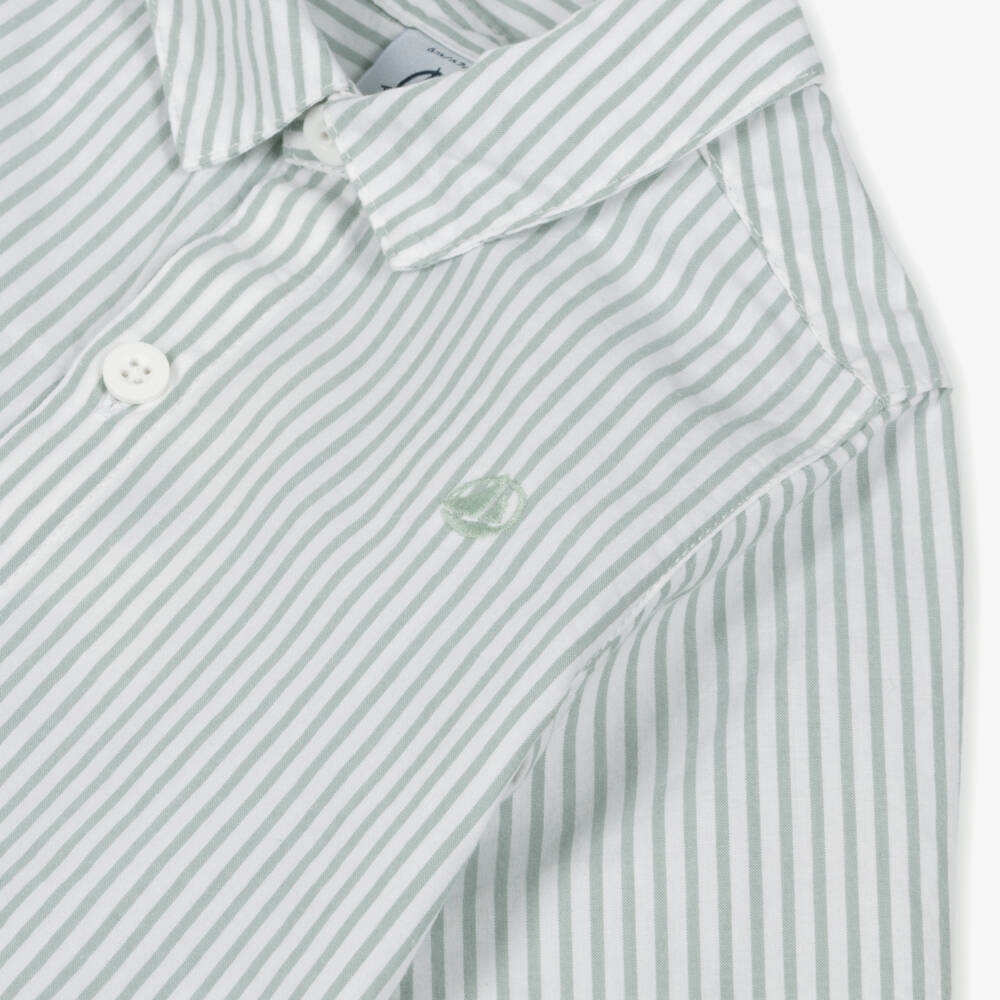 Petit Bateau-Boys Sage Cotton Striped Shirt | Childrensalon Outlet